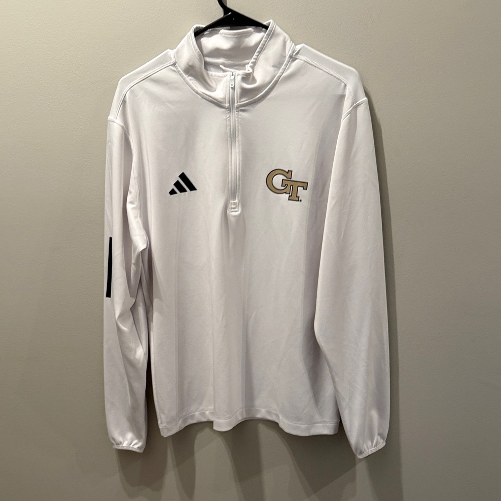 Adidas Georgia Tech White Long Sleeve Quarter zip  with GT Logo